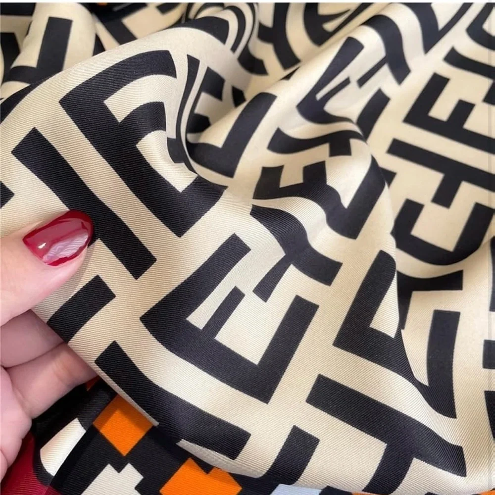 COPY - Geometric Patterned Silk like Scarf - Red, Black, Cream bandana